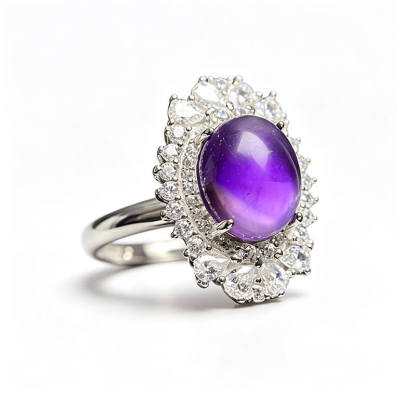 Violetta Floral Halo Amethyst Silver Ring