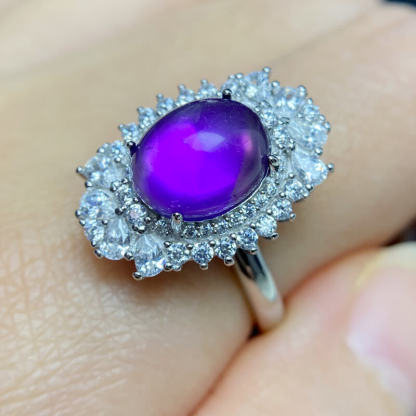 Violetta Floral Halo Amethyst Silver Ring