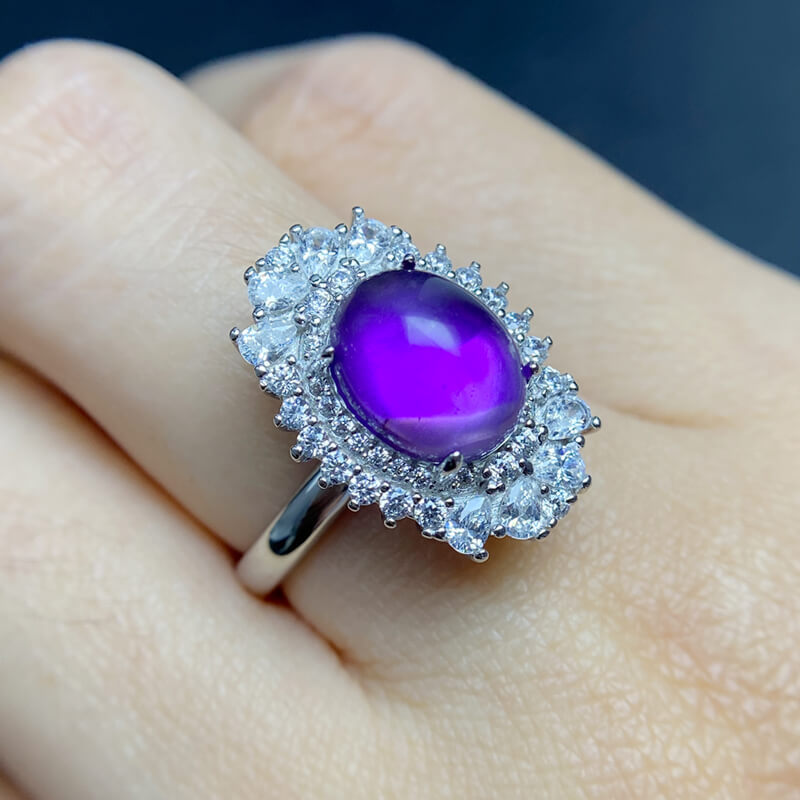 Violetta Floral Halo Amethyst Silver Ring