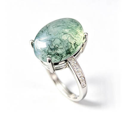 Thalassa Nature Moss Agate Statement Ring