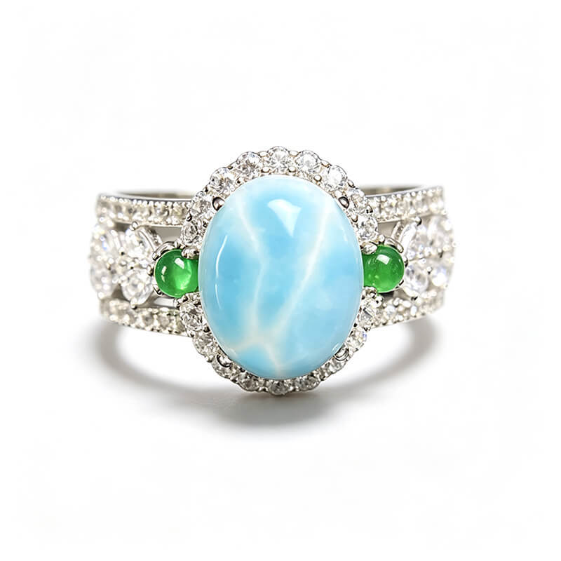 Carina Hollow Larimar Halo Silver Ring