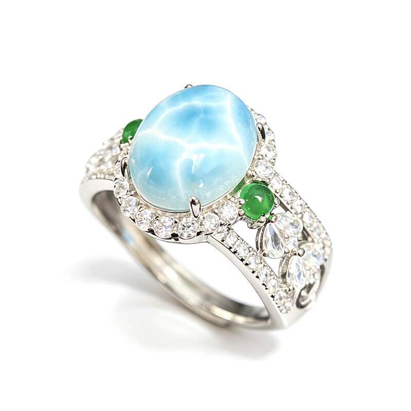 Carina Hollow Larimar Halo Silver Ring