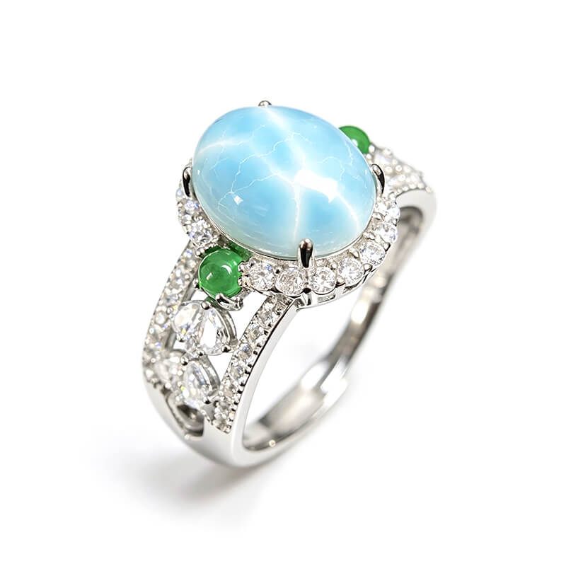 Carina Hollow Larimar Halo Silver Ring