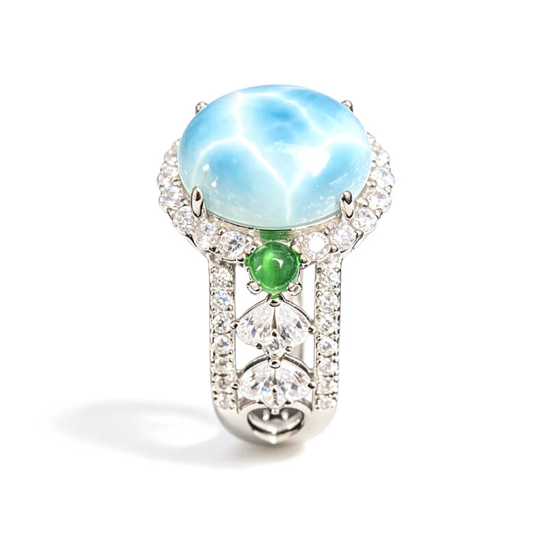 Carina Hollow Larimar Halo Silver Ring