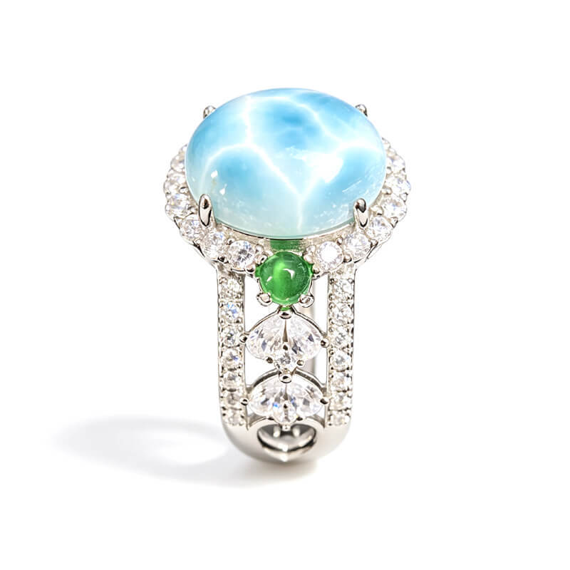 Carina Hollow Larimar Halo Silver Ring