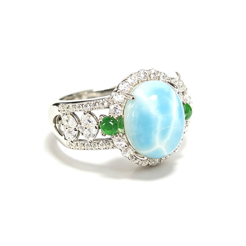 Carina Hollow Larimar Halo Silver Ring