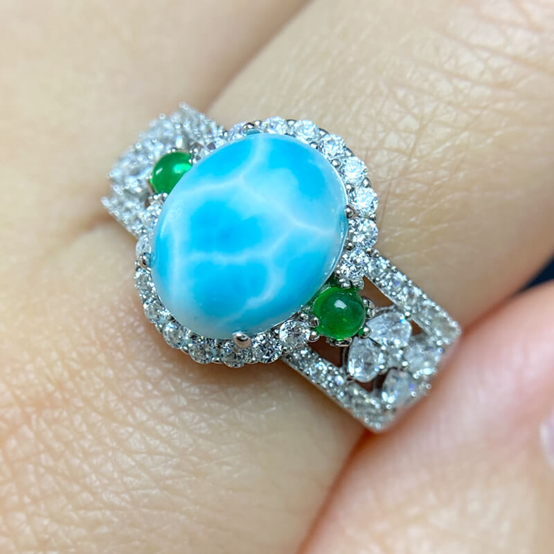Carina Hollow Larimar Halo Silver Ring