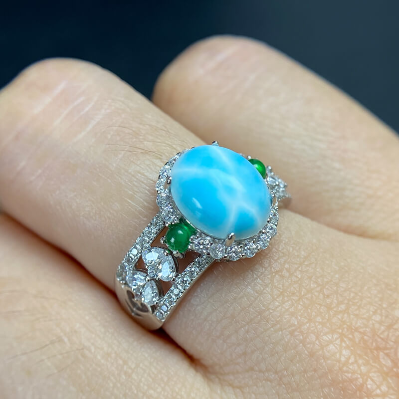 Carina Hollow Larimar Halo Silver Ring
