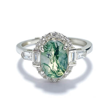 Seren Nature Moss Agate Statement Ring