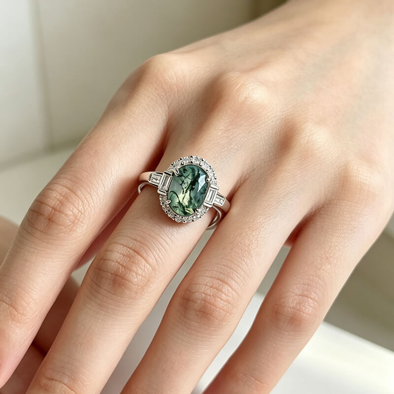 Seren Nature Moss Agate Statement Ring