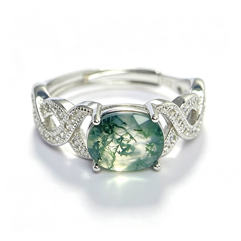 Briony Twisted Vine Moss Agate Silver Ring
