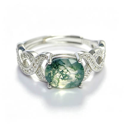 Briony Twisted Vine Moss Agate Silver Ring