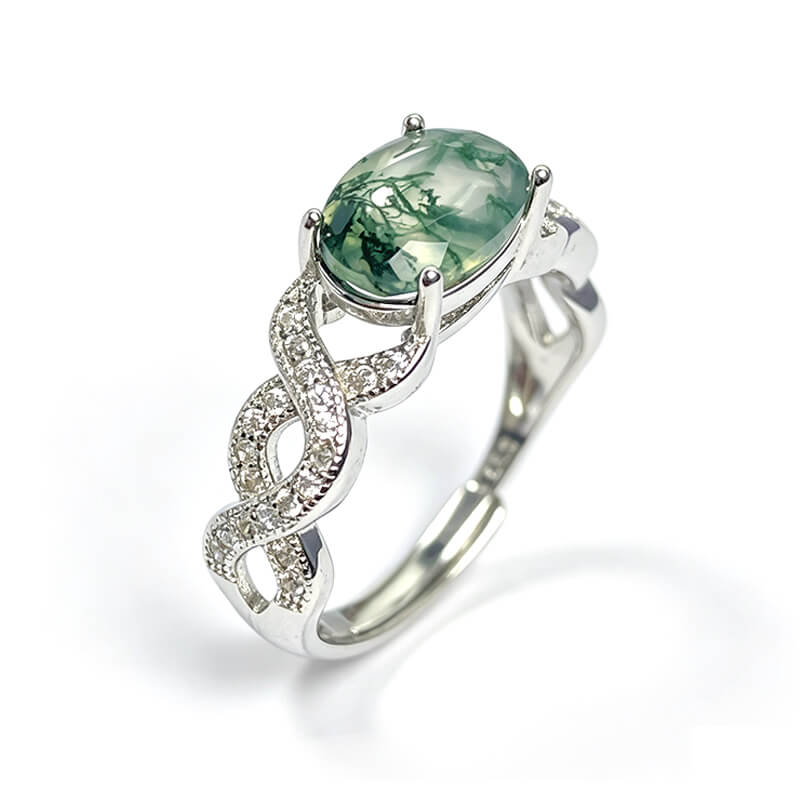 Briony Twisted Vine Moss Agate Silver Ring
