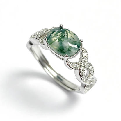 Briony Twisted Vine Moss Agate Silver Ring