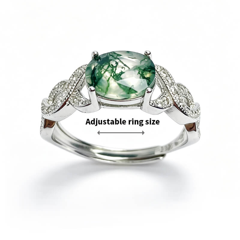 Briony Twisted Vine Moss Agate Silver Ring