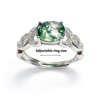 Briony Twisted Vine Moss Agate Silver Ring