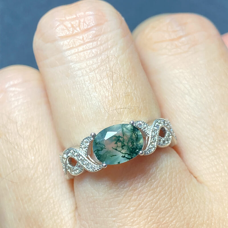 Briony Twisted Vine Moss Agate Silver Ring