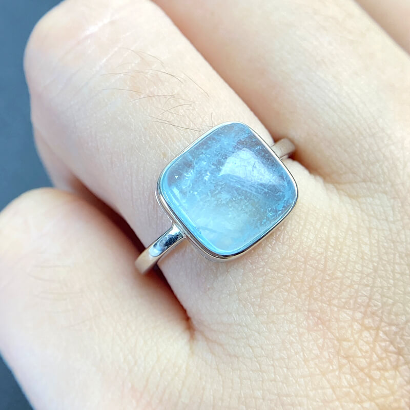 Nerida Icy Blue Square Aquamarine Open Ring