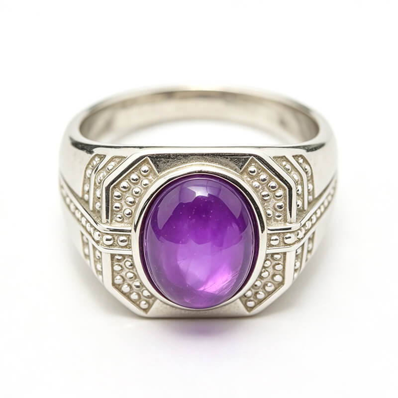 Kael Art Deco Oval Amethyst Sterling Silver Unisex Ring