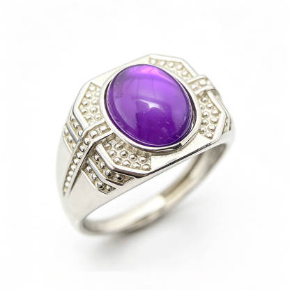 Kael Art Deco Oval Amethyst Sterling Silver Unisex Ring