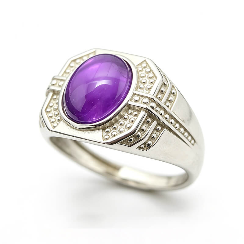 Kael Art Deco Oval Amethyst Sterling Silver Unisex Ring