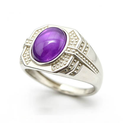 Kael Art Deco Oval Amethyst Sterling Silver Unisex Ring
