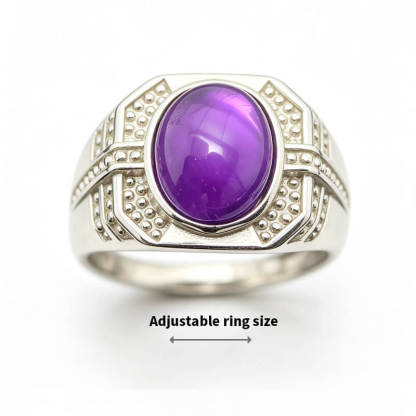 Kael Art Deco Oval Amethyst Sterling Silver Unisex Ring