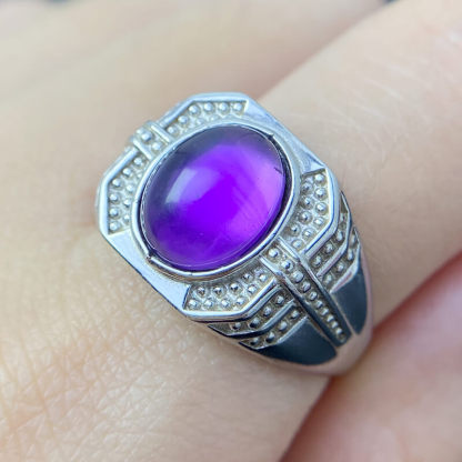 Kael Art Deco Oval Amethyst Sterling Silver Unisex Ring