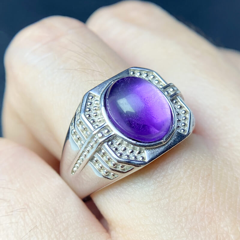 Kael Art Deco Oval Amethyst Sterling Silver Unisex Ring