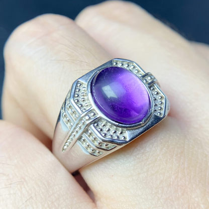 Kael Art Deco Oval Amethyst Sterling Silver Unisex Ring