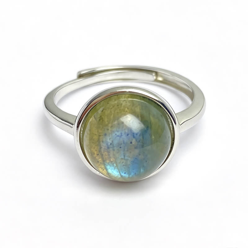 Liora Round Bezel Natural Labradorite Sterling Silver Ring