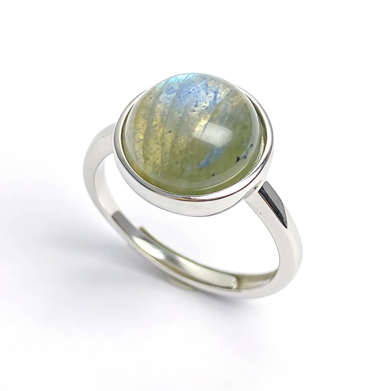 Liora Round Bezel Natural Labradorite Sterling Silver Ring