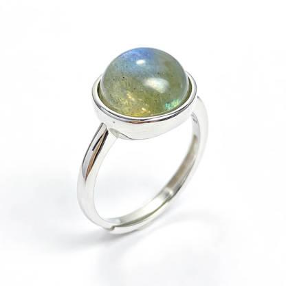 Liora Round Bezel Natural Labradorite Sterling Silver Ring