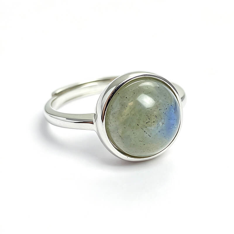 Liora Round Bezel Natural Labradorite Sterling Silver Ring