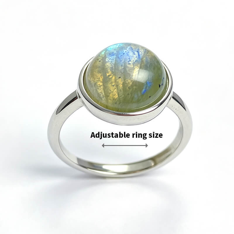 Liora Round Bezel Natural Labradorite Sterling Silver Ring