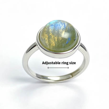 Liora Round Bezel Natural Labradorite Sterling Silver Ring