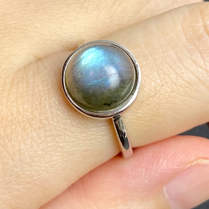 Liora Round Bezel Natural Labradorite Sterling Silver Ring