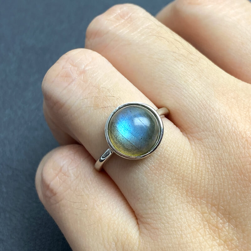 Liora Round Bezel Natural Labradorite Sterling Silver Ring