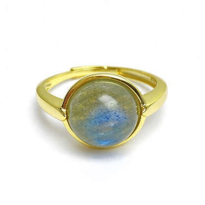 Lira Round Bezel Natural Labradorite Sterling Silver Ring