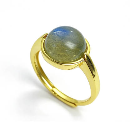 Lira Round Bezel Natural Labradorite Sterling Silver Ring