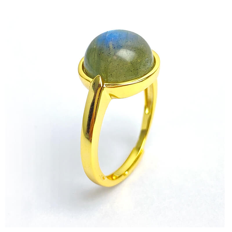 Lira Round Bezel Natural Labradorite Sterling Silver Ring