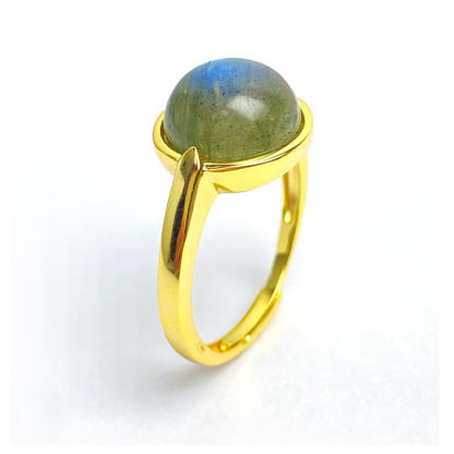 Lira Round Bezel Natural Labradorite Sterling Silver Ring