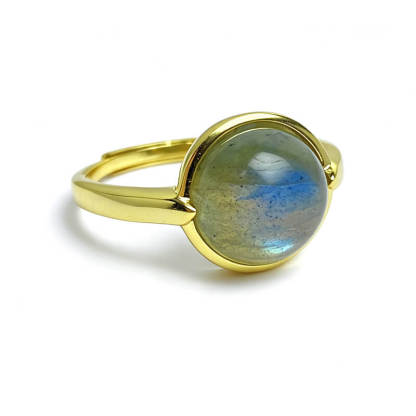Lira Round Bezel Natural Labradorite Sterling Silver Ring
