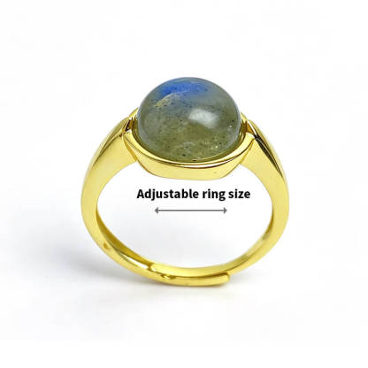 Lira Round Bezel Natural Labradorite Sterling Silver Ring