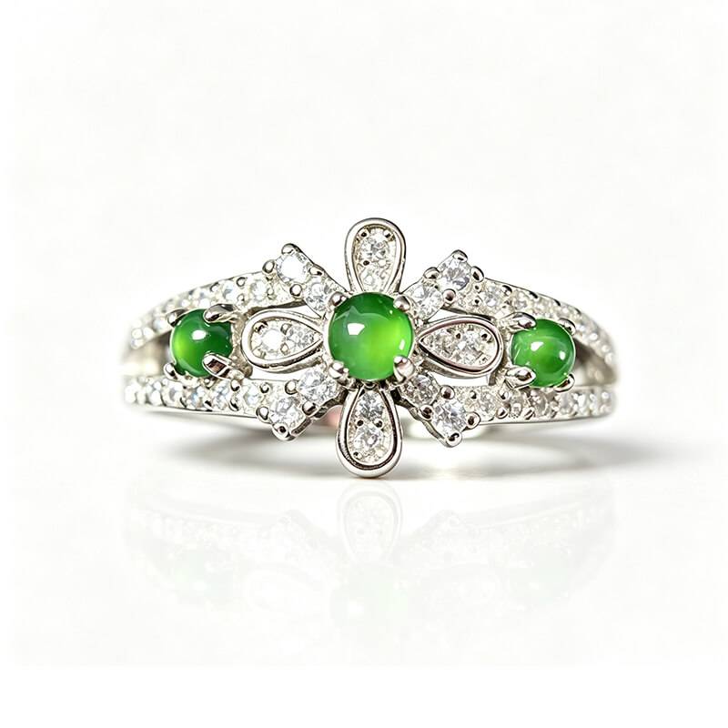 Thalassa Oriental Floral Green Gem Open Ring