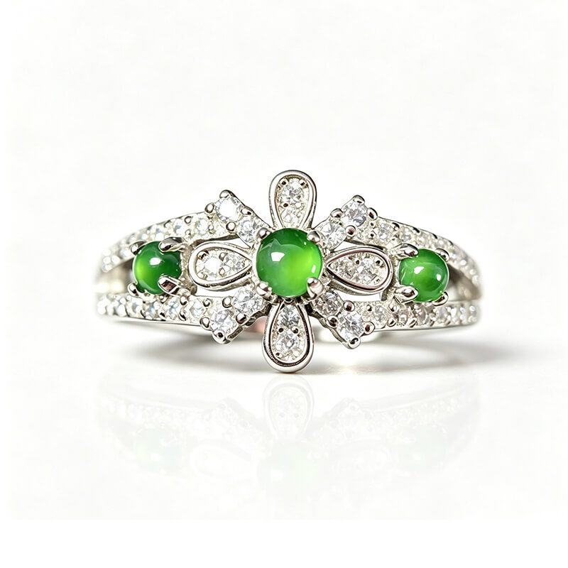 Thalassa Oriental Floral Green Gem Open Ring