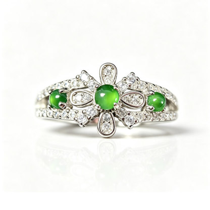 Thalassa Oriental Floral Green Gem Open Ring