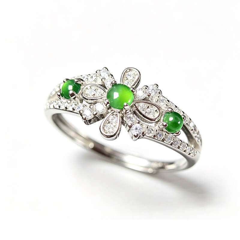 Thalassa Oriental Floral Green Gem Open Ring