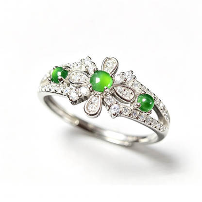 Thalassa Oriental Floral Green Gem Open Ring