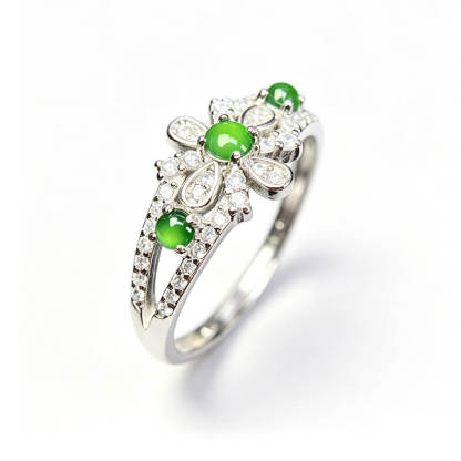 Thalassa Oriental Floral Green Gem Open Ring